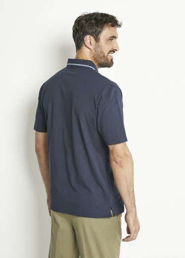 Polo maille jersey uni col bicolore coton Marine