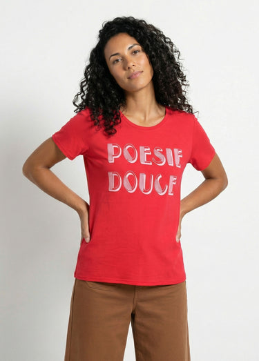 T-shirt à message manches courtes Rouge