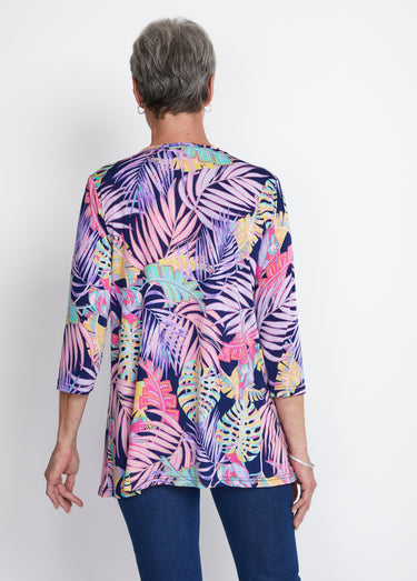 Tee-shirt long effet 2 en 1 Marine/Parme