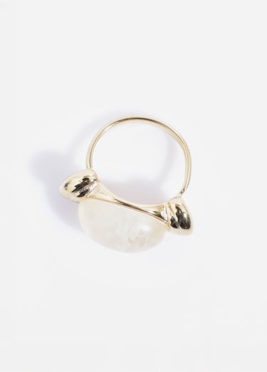 Bague perle colorée, acier inoxydable Dore/Blanc