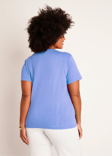 T-shirt court brodé manches courtes Bleu