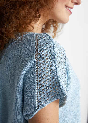 Pull fin ajouré manches courtes Bleu