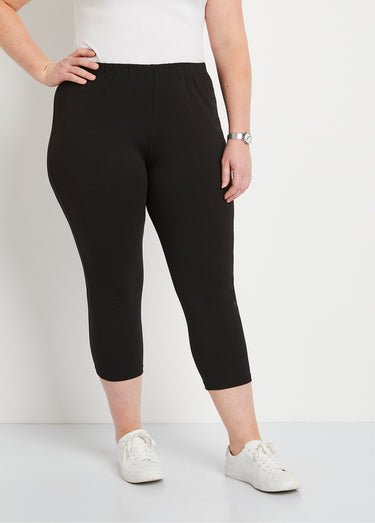 Legging court coton taille élastiquée Noir