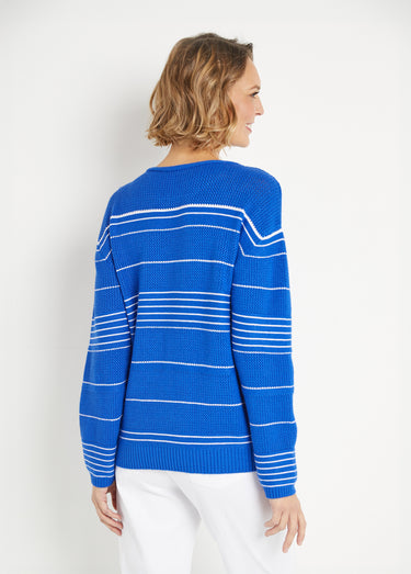 Pull marinière col rond Bleu Dur/Blanc