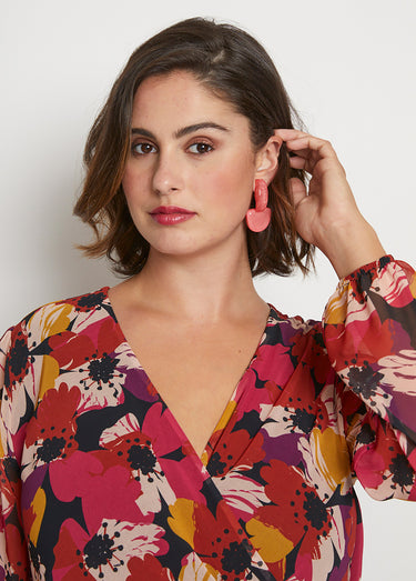 Robe effet cache-coeur voile imprimé floral Imprime Floral