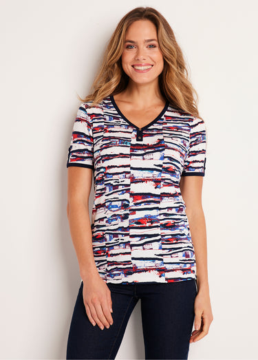 T-shirt court motif marin Marine/Rouge