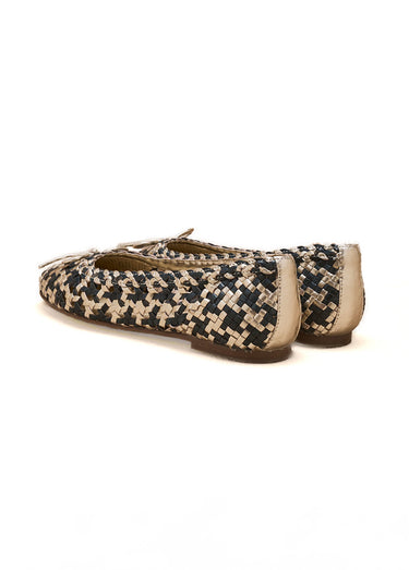 Ballerines cuir tressé, largeur confort Marine/Dore