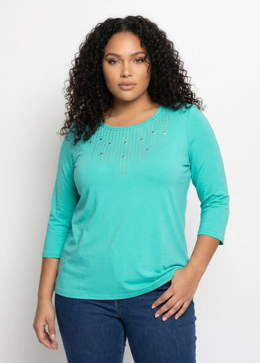 T-shirt manches 3/4 clouté fantaisie Vert