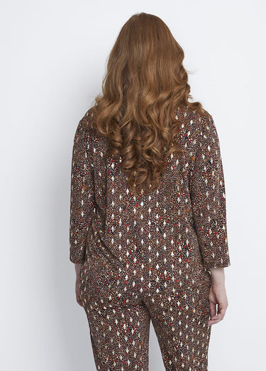 Tee-shirt court col bijou manches 3/4 Noir/Rouge