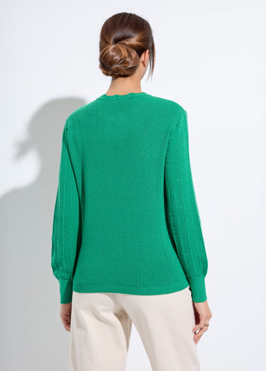 Pull doux col rond manches longues blousantes Vert