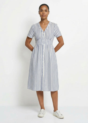 Robe taille haute pur coton à rayures Bleu Raye