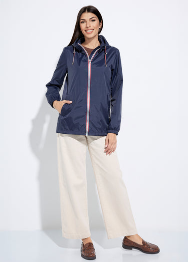 Coupe-vent déperlant à capuche, poches raglan Marine