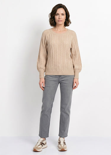 Pull doux maille irisée torsadée ajourée laine Beige