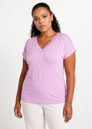 T-shirt court extensible dentelle Parme