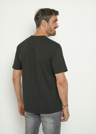 T-shirt coton épais, broderie graphique Noir