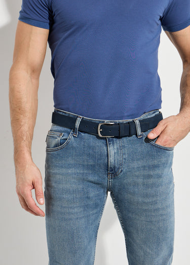 Ceinture cuir suédé et boucle métallisée Bleu Marine