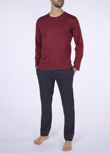 Pyjama homme 2 pièces thème rayures Bordeaux