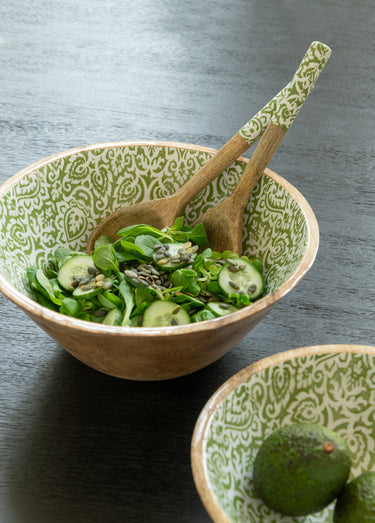 2 couverts à salade bois décor arabesques Beige/Vert