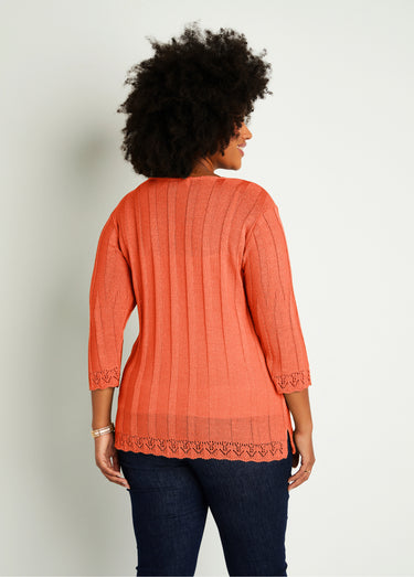 Cardigan boutonnée long ajouré Corail