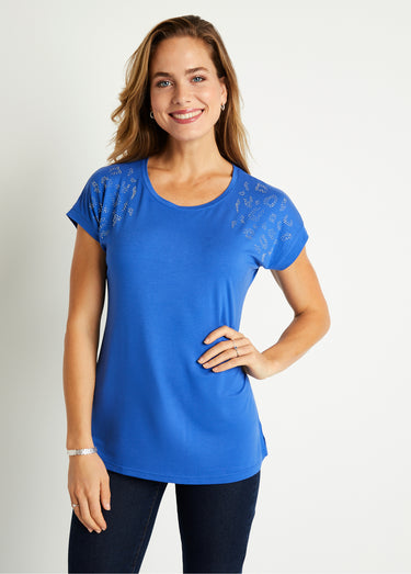 T-shirt long manches courtes uni Bleu