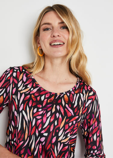 T-shirt court imprimé fantaisie col rond Mandarine/Rose
