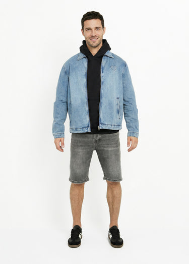 Blouson en jean zippé, cœur poitrine Bleu denim