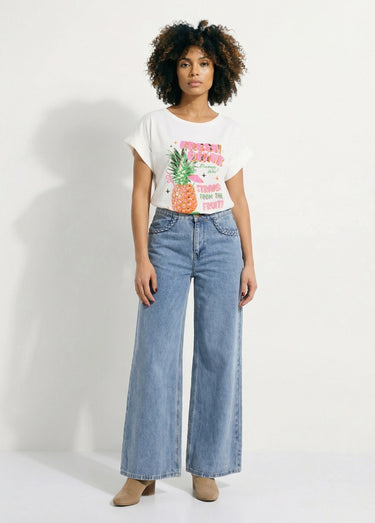 T-shirt col rond sérigraphie Pineapple Blanc