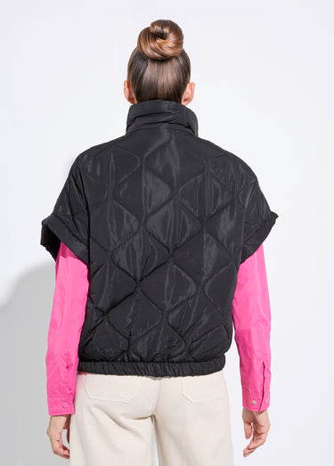 Doudoune sans manches mate, zip fluo Noir