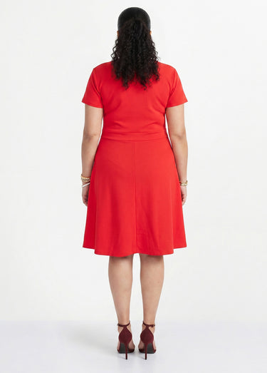 Robe courte effet drapé maille gaufrée Rouge