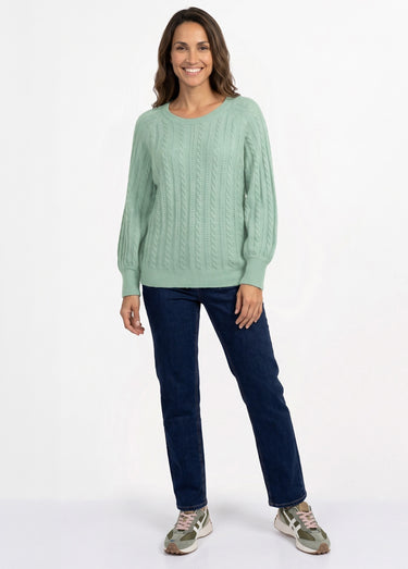 Pull doux maille irisée torsadée ajourée laine Aqua