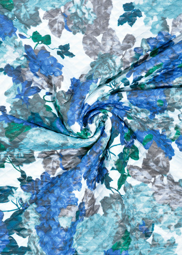 Coupon jersey surpiqûres, hortensias Bleu / Blanc