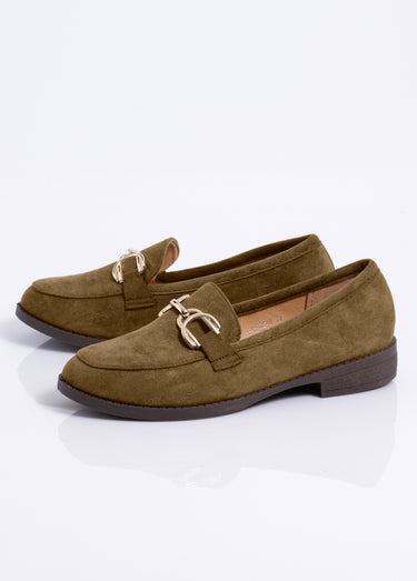 Mocassins suédine avec bride en métal Kaki
