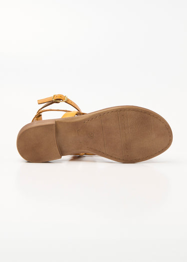 Sandales spartiates cuir brides à clous Jaune