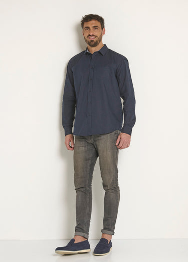 Chemise foncée coton détails contrastants Bleu Marine