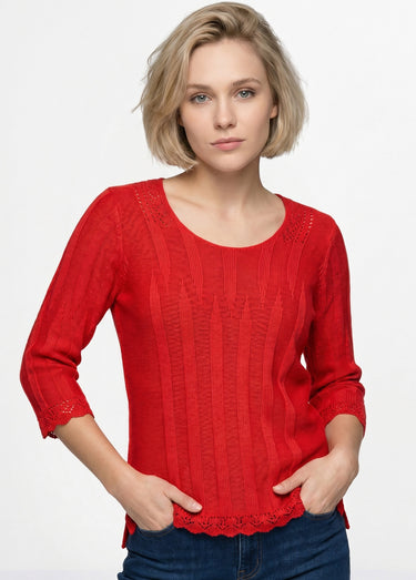 Pull court ajouré col rond Corail