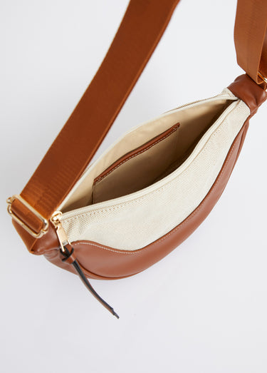 Sac demi lune toile et simili cuir Camel