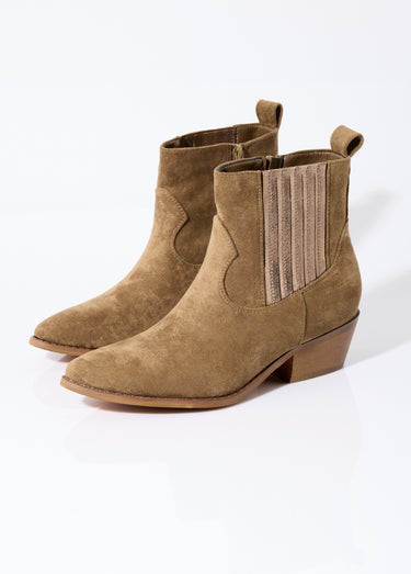 Boots western suédine détail métallisé Kaki