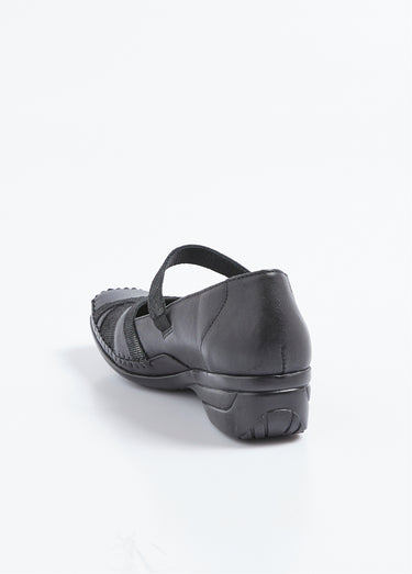Ballerines largeur confort cuir scratchées Noir