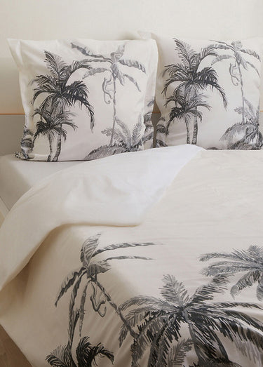 Housse de couette avec imprimé tropical Fond Blanc