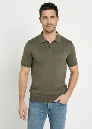 Pull fin piqué manches courtes, col polo Kaki
