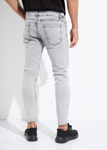 Jean 5 poches slim délavé, coupe slim Gris