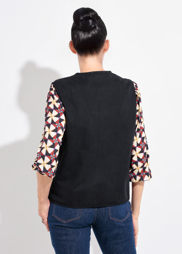 Gilet sans manches col rond en twill Noir