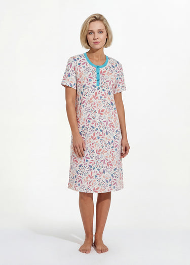 Chemise de nuit courte imprimée col tunisien Imprime/Rose