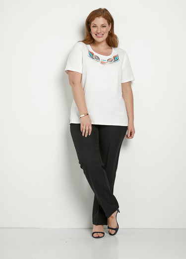 T-shirt long manches courtes col rond Uni Blanc