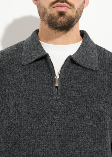 Pull col zippé chaud avec laine Gris Anthracite