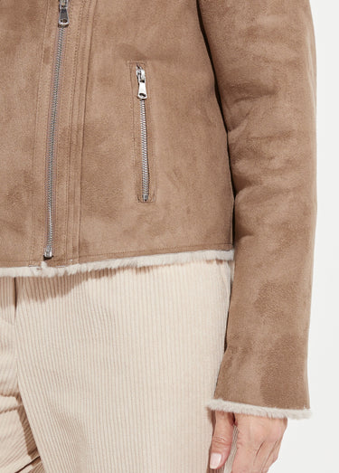 Blouson zippé façon peau lainée Taupe