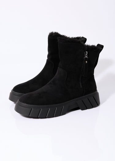 Bottines compensées chaudes en suédine Noir