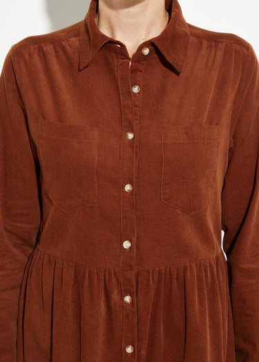 Robe chemisier en velours taille plissée Marron