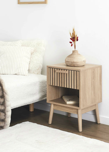 Table de chevet en bois claustra Marron