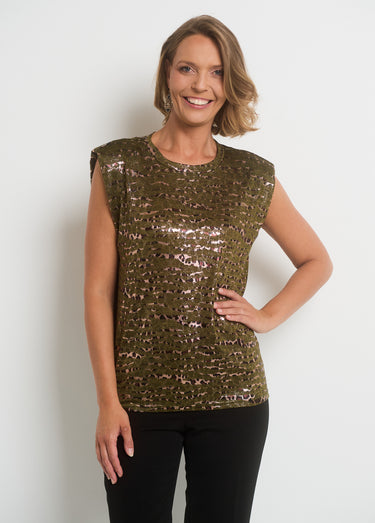 T-shirt imprimé animalier sans manches Kaki Imprime
